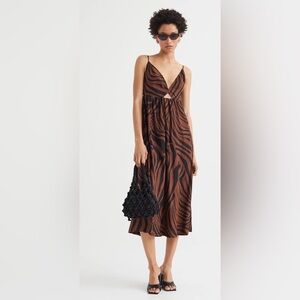 H&M V-neck drawstring brown zebra dress Sz XS